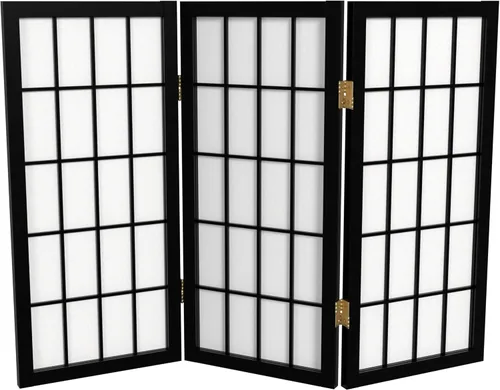 Biombo portátil simple de 2 pies Biombo diseño Shoji, clásico diseño japonés 4 anchuras, 6 colores, Madera, Negro
