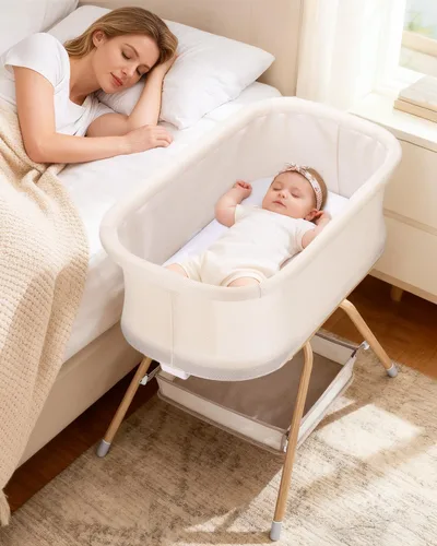 Cuna de bebé 3 en 1, moisés mecedora para bebé con diseño de malla y colchón suave, moisés para recién nacido, nido portátil con cesta de Beige