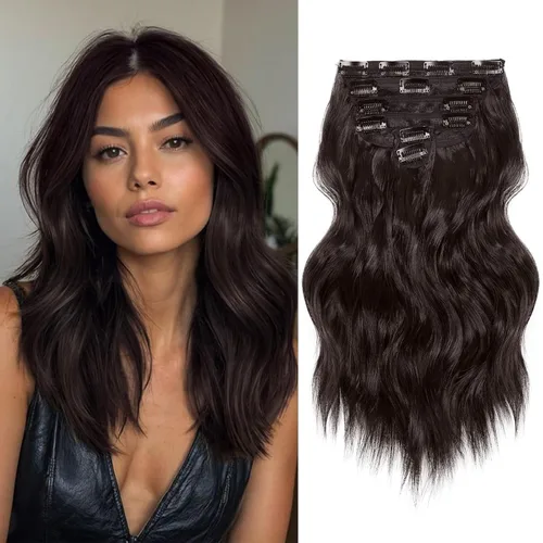 Vista 19 de NAYOO Extensiones de cabello con clip, de 20 pulgadas, largo, ondulado, rizado, rubio ceniza, extensiones de cabello sintético de cabeza completa