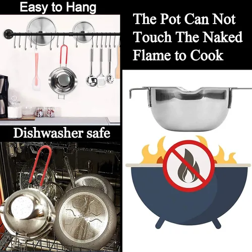 Vista 6 de LIKEGOR Olla de doble caldera de acero inoxidable de 23.0 fl oz con mango resistente al calor y espátula de silicona para derretir chocolate