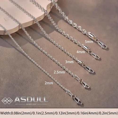 Vista 6 de 925 Sterling Silver Clasp Rope Chain 22.5345mm Necklace for Men Silver Link Chain for Women 16-30 Inches