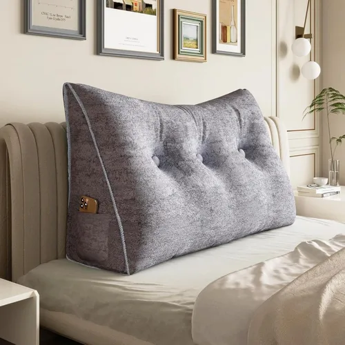 Vista 18 de Almohada de cabecero de 11 libras engrosada tamaño queen para sentarse en la cama, almohada de apoyo para la espalda para leer con bolsillo lateral