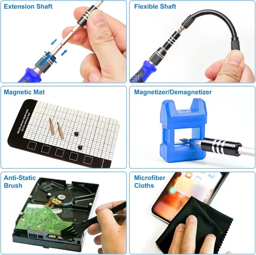 Vista 4 de STREBITO Juego de destornilladores magnéticos de precisión de 124 piezas con 101 bits, para computadora, laptop, teléfono celular, PC, MacBook