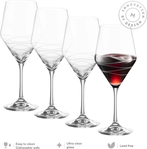 Vista 4 de MITBAK Juego de 4 copas de vino tinto Elegante juego de copas de vino de 20 onzas de tallo largo hecho de vidrio transparente Gran regalo