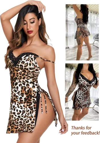 Vista 8 de Avidlove Lencería sexy para mujer, camisón de encaje con abertura lateral, camisón con tanga