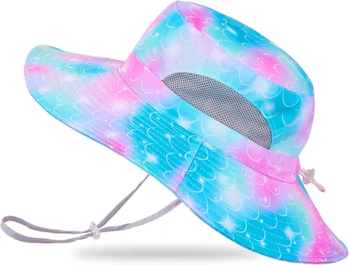 Vista 20 de Sombrero de sol para niñas de 2 a 8 años de malla con protección UV, sombrero de playa plegable para niñas de 2 a 8 años