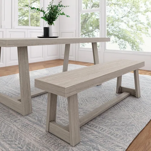 Vista 98 de Plank+Beam Banco de Comedor de Granja de 60 Pulgadas, Banco de Entrada de Madera Maciza, Banco de Madera para Exteriores, Asiento de Comedor
