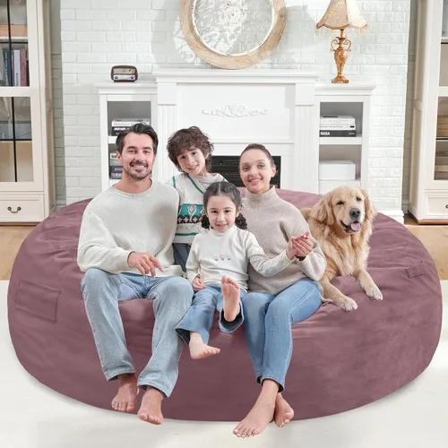 Vista 364 de Puf de 5 pies, puf grande con relleno de espuma viscoelástica, sofá puff esponjoso con funda de terciopelo holandés, puf redondo para sala de estar
