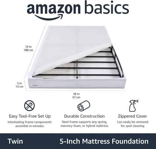 Vista 2 de Yaxa Basics Smart Box Spring - Base de cama con somier, base de colchón de 5 pulgadas de altura, fácil montaje, sin herramientas, individual, 74