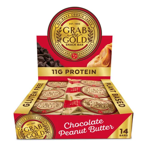 Grab The Gold Barras de proteína de mantequilla de maní y chocolate | 0.43 oz de proteína a base de plantas, avena orgánica, sin gluten, veganas,
