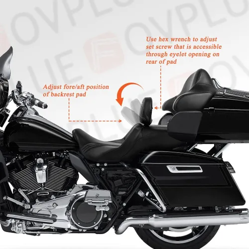 Vista 3 de FOVPLUE Respaldo ajustable para conductor, almohadilla desmontable para respaldo del conductor enchufable con kit de montaje para Harley Touring