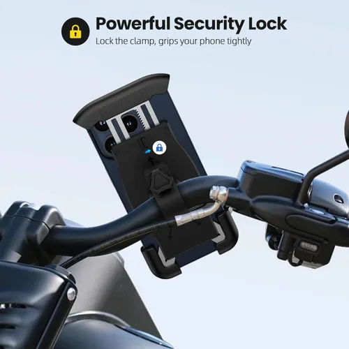 Vista 3 de Soporte de teléfono para bicicleta, soporte de teléfono para motocicleta, manillar giratorio de 360°, abrazadera de teléfono celular, clip