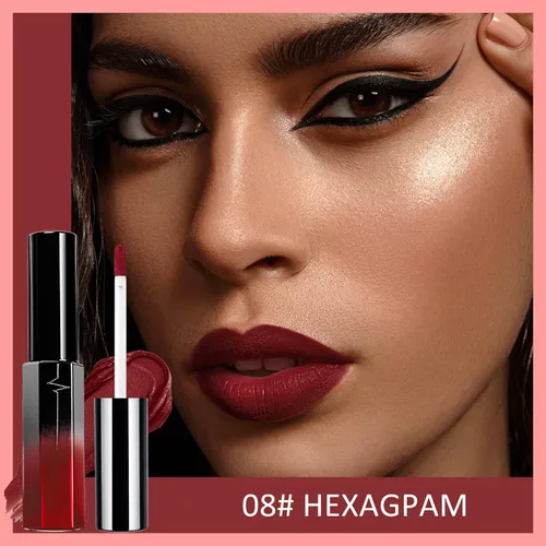 Vista 2 de Erinde Lápiz labial rojo oscuro, juego de maquillaje, kit de lápiz labial de terciopelo mate de larga duración, no se decolora, kit de delineador