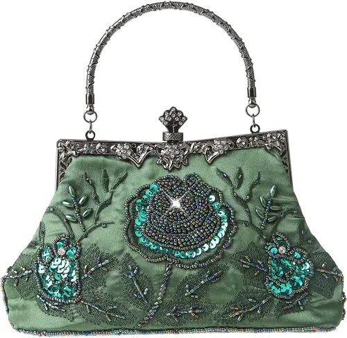 Bolso cruzado de lentejuelas con bordado floral vintage para mujer, bolso de noche para novia, boda, fiesta, graduación