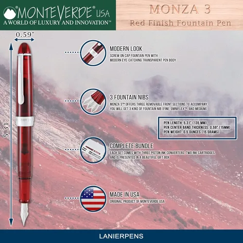 Vista 6 de Monteverde Monza - Pluma estilográfica (3 unidades), color rojo
