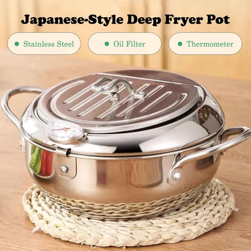 Vista 3 de Freidora Olla japonesa olla japonesa Mini sartén de acero inoxidable Olla de freír temperatura controlada para el hogar Tempura Sartén Termómetro