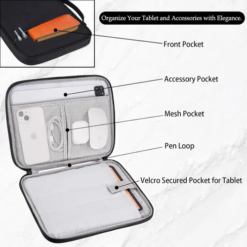 Vista 3 de Funda de transporte para tableta de 9 a 11 pulgadas para iPad Pro 11 (2022-2018), iPad 10.9 (10.ª generación), iPad Air (5/4ª generación), Galaxy