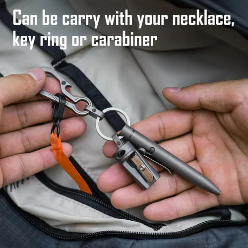 Vista 3 de KeyUnity KP05SW Bolt Action Pen con clip y KM17SW Titanio EDC Mosquetón Llavero Clip con Anillo D