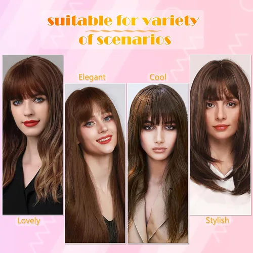Vista 3 de 2 extensiones de cabello con clip, extensiones de cabello francés con flecos, extensiones de cabello de una pieza con clip en la parte delantera
