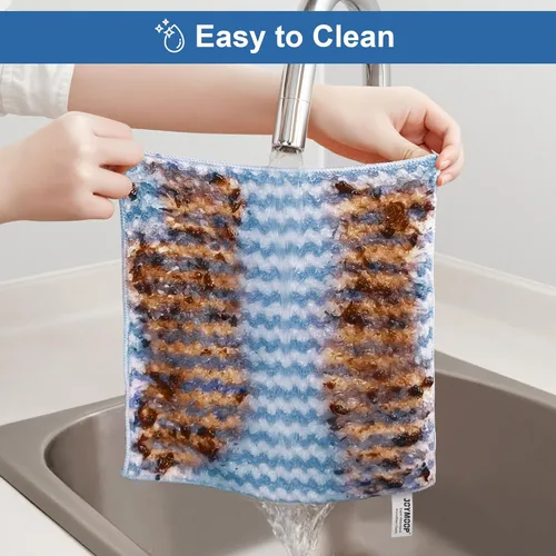 Vista 8 de JOYMOOP Paños de limpieza de microfibra, paquete de 18, 10 x 10 pulgadas, color azul, reutilizables, sin pelusas, súper absorbentes, para limpieza