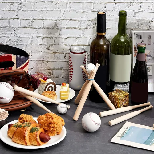 Vista 7 de Marsui Paquete de 12 mini bates de béisbol sin terminar de 8 pulgadas, de madera sin pintar, para pintar, llavero, figuras de acción, proyectos