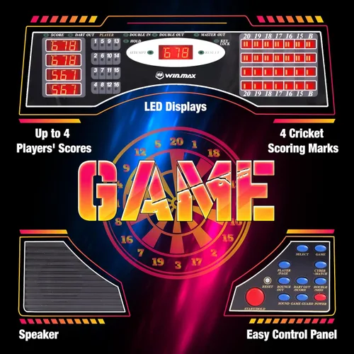 Vista 13 de WIN.MAX Electronic Dart Board Cabinet Set, LED Electric Digital Dart Boards for Adults with Cabinet, Includes 12 Soft Tip Darts