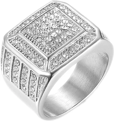 LAIMIUMIU33 Anillo helado para hombre, anillo cuadrado suave, anillo de hip hop, anillo radiante de acero inoxidable 316, anillo brillante de estilo