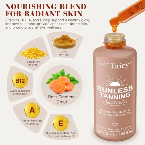 Vista 2 de Gotas de bronceado para beber - Gotas de bronceado sin sol para beber - Bronceado de bronce para cara y cuerpo - Promueve una piel saludable