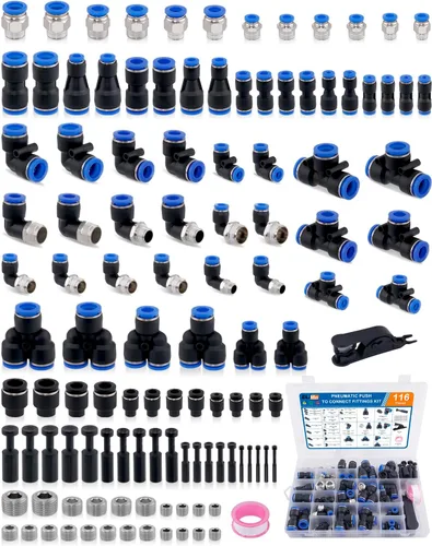 Vista 13 de 32 piezas de accesorios de línea de freno de aire de latón DOT surtido de 1/4" 3/8" 1/2" kit de accesorios de línea de aire de empuje para conectar