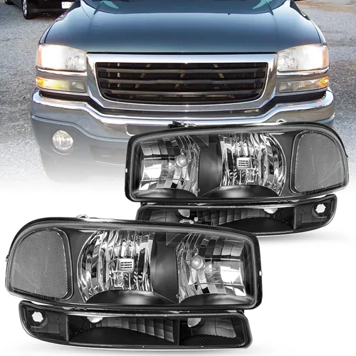 Vista 10 de SOCKIR 4 piezas de conjunto de faros delanteros compatible con GMC Sierra 1500 2500 3500 99-06/GMC Yukon 00-06 + conjunto de faros