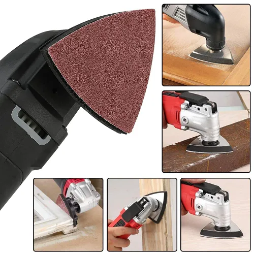 Vista 5 de 200 piezas de almohadillas de lija triangulares de 80 mm, papel de lija triangular con gancho y bucle para herramienta multifuncional oscilante