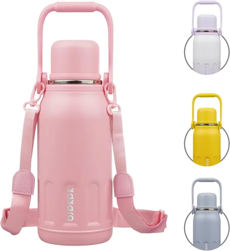Vista 16 de BJPKPK Botella de agua aislada de acero inoxidable de 27 onzas con asa y tapa de taza, botella térmica de metal de viaje, perla morada
