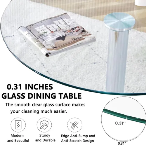 Vista 4 de Mesa de comedor redonda de cristal de 23.4 pulgadas, moderna circular, base resistente y perfecta para 2 a 4 asientos, estilo bistró para comedor