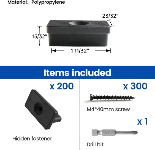 Vista 2 de Muzata 200 piezas de sujetadores ocultos de cubierta para tableros compuestos de cubierta universal clips ocultos de polipropileno con tornillos