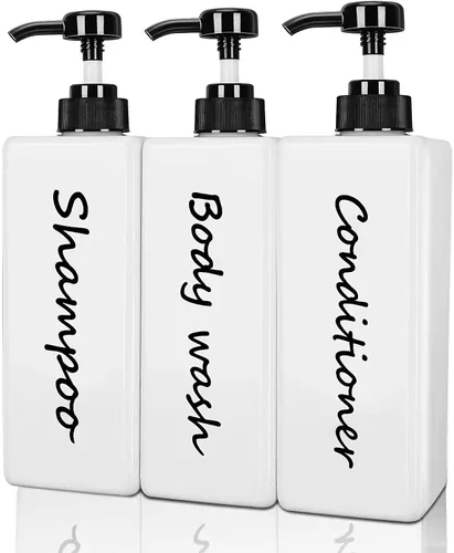 Dispensador de champú y acondicionador (juego de 3, 21 onzas), moderno y recargable, para jabón de ducha, dispensador de gel corporal vacío para baño
