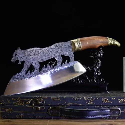 Vista 2 de Cuchillo de carne, cuchillo de carne forjado a mano de 9 pulgadas, cuchillo de cocina de hoja afilada, cuchillo de cocina de China Longquan