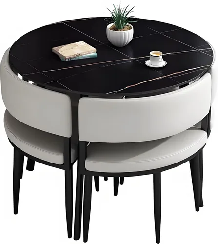 Vista 10 de YVYKFZD Office Reception Room Club Table and Chair Set, Simple Round Conference Table Coffee Table, Kitchen Dining Table Set for 4, Industrial Blue