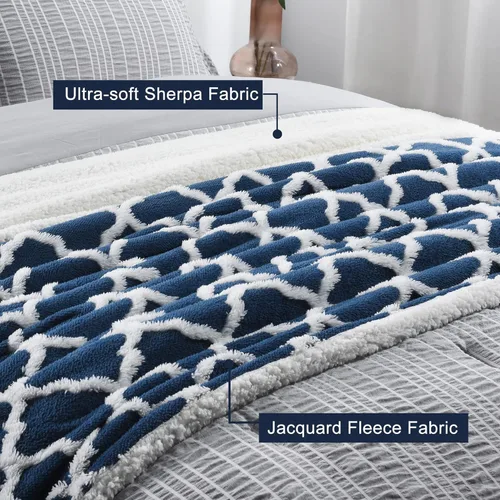 Vista 3 de Basic Beyond Manta de forro polar, suave, acogedora, color azul marino, con diseño jacquard 3D para sofá, cama, viajes, campamento, azul marino, 50