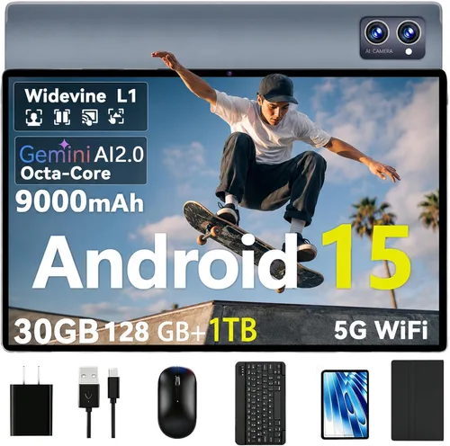 Vista 10 de Tablet 2026 de 10 pulgadas Android 15 con teclado de 30 GB de RAM + 64 GB de ROM (expansión de 1 TB) Pantalla IPS procesador octa-core 8000 mAh WiFi