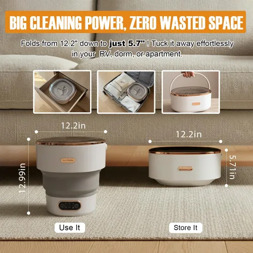 Vista 4 de Lavadora portátil plegable, mini lavadora de 13L con cesta de centrifugado Para ropa interior, calcetines, ropa de bebé Ideal para apartamentos
