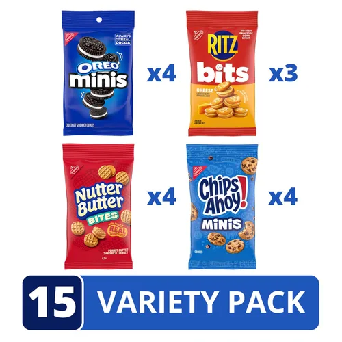 Vista 3 de Mini galletas OREO, mini galletas CHIPS AHOY!, Nutter Butter Bites y RITZ Bits galletas de queso, paquete surtido, 15 bolsas grandes