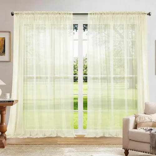 Vista 22 de Dreaming Casa Cortinas traslúcidas lisas con bolsillo para barra, 2 paneles de 52 pulgadas de ancho x 96 pulgadas de largo, color blanco