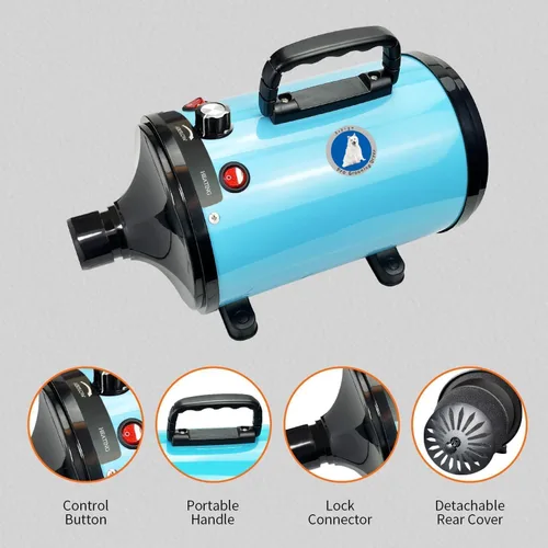 Vista 5 de Secador de perros profesional de alta velocidad, temperatura y velocidad ajustables con 4 boquillas diferentes