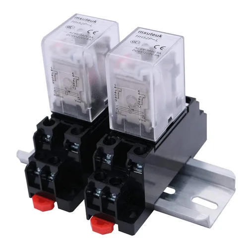Vista 5 de mxuteuk 2 piezas Relé de alimentación electromagnético HH52P AC 110V/120V 5A bobina 8 pines DPDT con indicador LED, con base de enchufe, con riel