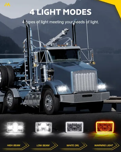 Vista 2 de MAYELLO 4x6 LED Headlights DOT Approved Hi/Lo Sealed Beam with DRL Amber Turn Signal Light Replacement Assembly H4651 H4652 H4656 H4666 H6545