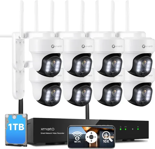 XMARTO 10X Zoom PTZ AI Tracking WiFi6 Cámara Bundle, 8 Cam 2K 10CH NVR 1TB