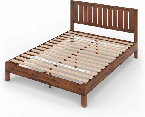 Vista 9 de Cama plataforma de madera sólida de lujo Zinus 12 pulgadas con cabecero de cama/no necesita resortes/soporte de madera con listón/acabado expreso