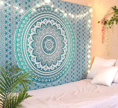 Vista 13 de RAJRANG - Tapiz con mandala para dormitorio y sala de estar, bohemio, para colgar en la pared, tapices de algodón