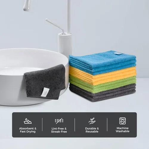 Vista 2 de CLICK CLEAN Paños de limpieza de microfibra, paquete de 24, tamaño 12 x 16 pulgadas, sin pelusas, sin rayas, toallas de limpieza reutilizables