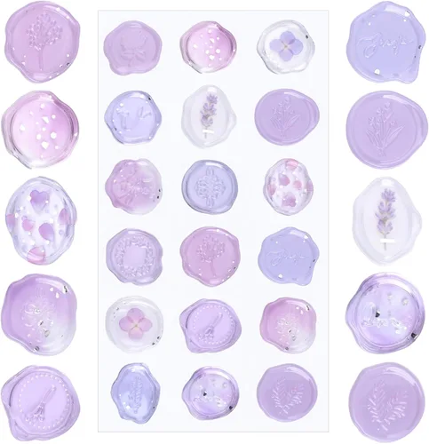 Vista 9 de Calcomanías de sello de cera ámbar transparente, 54 piezas de sellos de sobres con temática floral, calcomanías adhesivas para Navidad, invitaciones